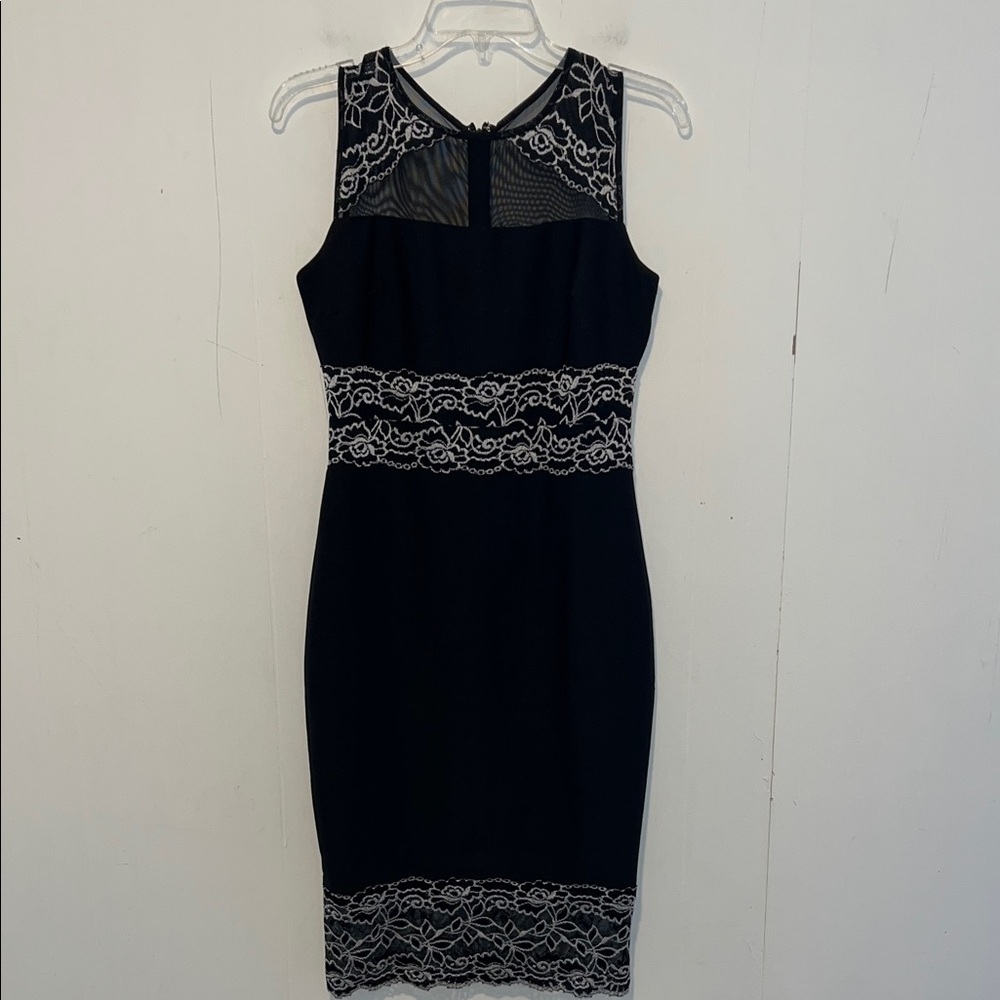 Jax Black Sleeveless Midi Dress with White Lace Accents Size 2 0327261